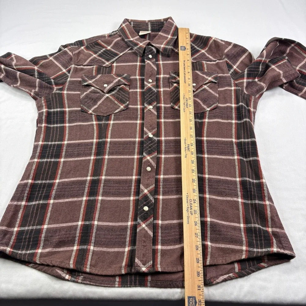 True Religion Flannel Shirt Mens 3XL Brown Plaid Western Pearl‎ Snap Up Pockets